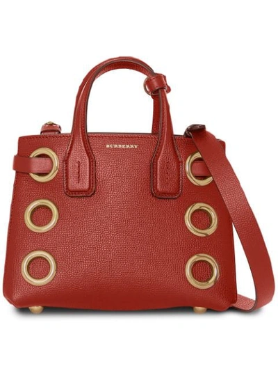 Shop Burberry The Baby Banner In Grommeted Leather In Red
