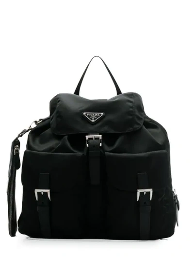 Shop Prada Logo Plaque Backpack In Black