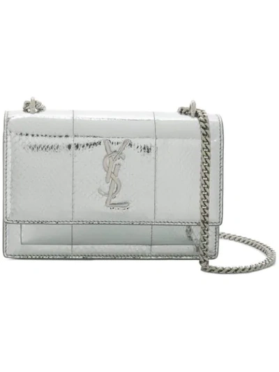 Shop Saint Laurent Sunset Chain Wallet In 8163 Silver