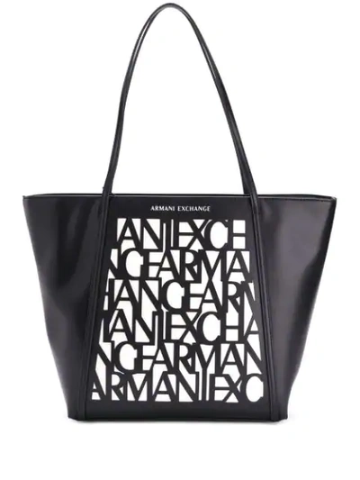 Shop Armani Exchange Monogram Tote Bag In Black