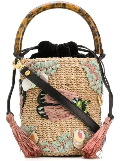 Shop Aranaz Embroidered Bucket Bag In Natural