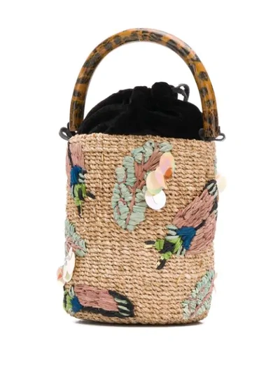 Shop Aranaz Embroidered Bucket Bag In Natural