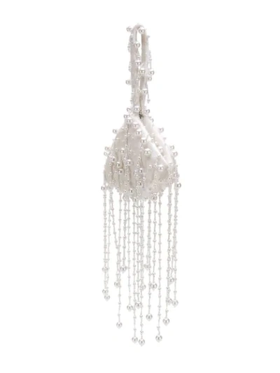 Shop Christopher Kane Pearl Embroidered Satin Bag In White