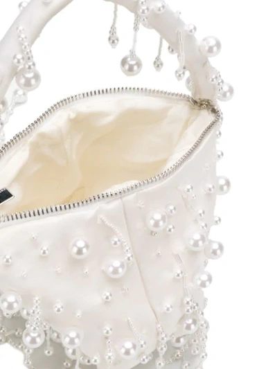 Shop Christopher Kane Pearl Embroidered Satin Bag In White