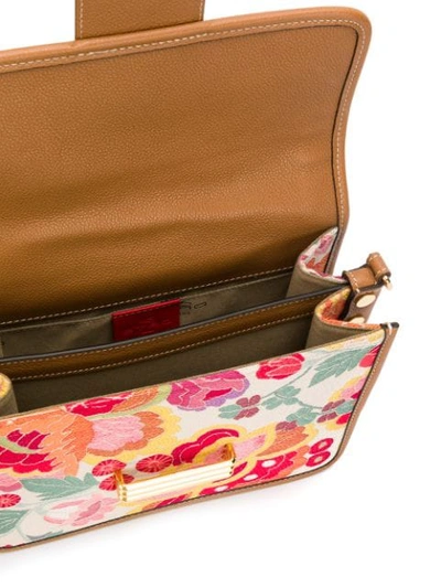 Shop Etro Floral Embroidered Shoulder Bag - Brown