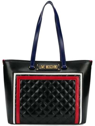 Shop Love Moschino Quilted Logo Tote In Black