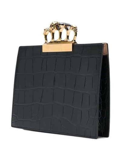 Shop Alexander Mcqueen Jewelled Four Ring Clutch In Black