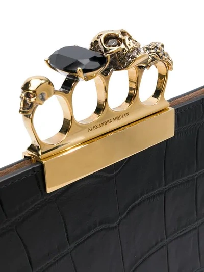 Shop Alexander Mcqueen Jewelled Four Ring Clutch In Black