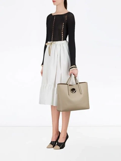 Shop Fendi Logo Detailed Tote Bag In Neutrals