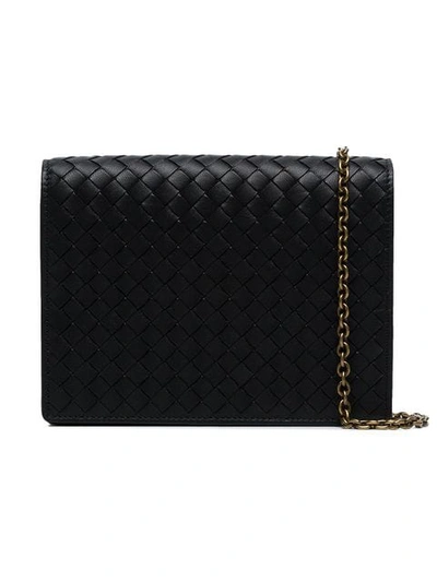 Shop Bottega Veneta Black Intrecciato Leather Wallet On A Chain