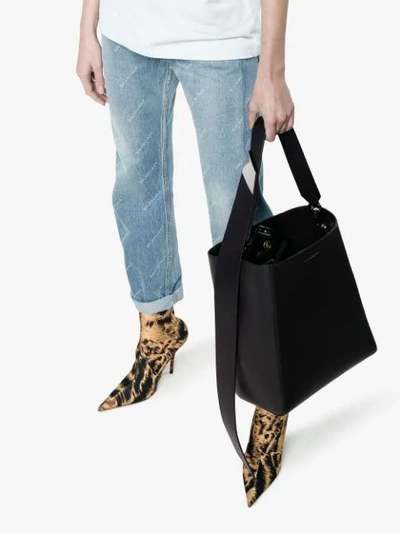 Shop Calvin Klein 205w39nyc Buck Stripe Leather Bucket Bag In Black