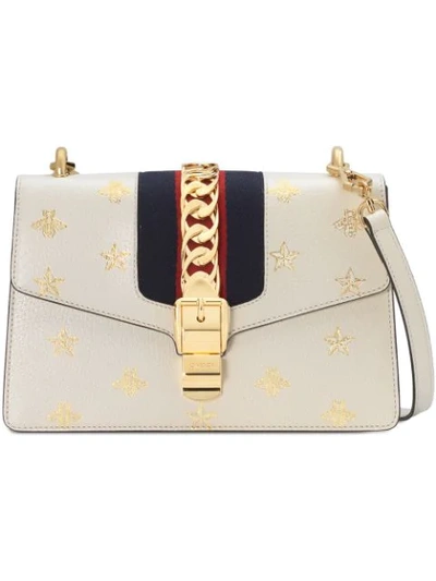 Shop Gucci Sylvie Bee Star Small Shoulder Bag In White