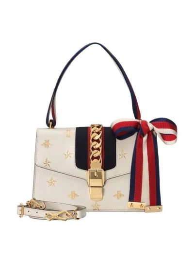 Shop Gucci Sylvie Bee Star Small Shoulder Bag In White