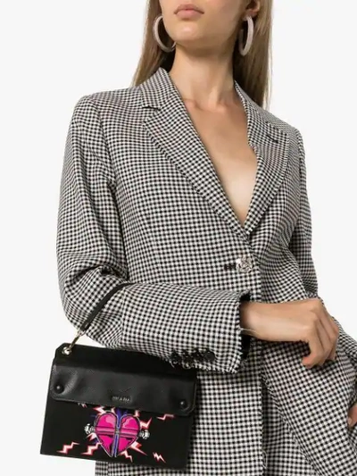 Shop Prada Mini Heart-print Top-handle Bag In Black