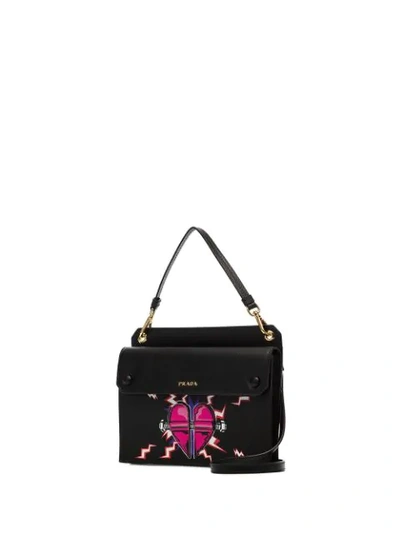 Shop Prada Mini Heart-print Top-handle Bag In Black