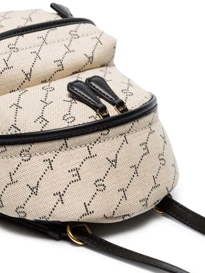 Shop Stella Mccartney Mini Monogram Cotton Backpack In Neutrals