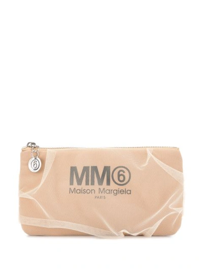 Shop Mm6 Maison Margiela Logo Clutch Bag In Brown