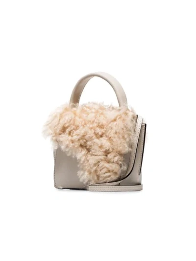 Shop Atp Atelier White Montalcino Shearling Embellished Leather Crossbody Bag