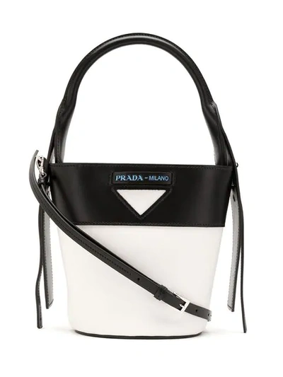 Shop Prada Leather Bucket Bag In White
