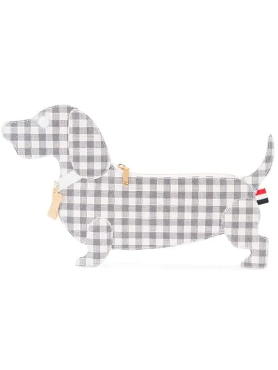 Shop Thom Browne Checked Dog Clutch In Grey