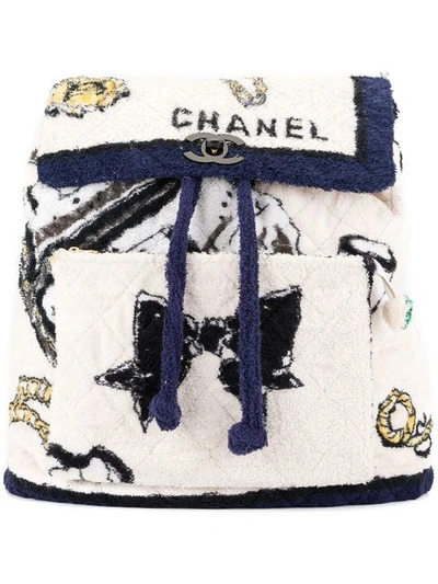 Pre-owned Chanel 1991-1994 Terry Cloth Quilted Backpack In White