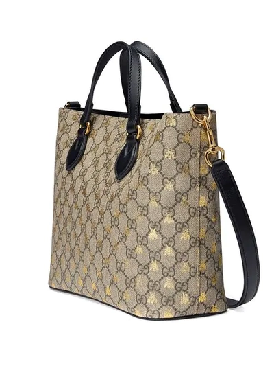 Shop Gucci Gg Supreme Bees Tote Bag In Neutrals