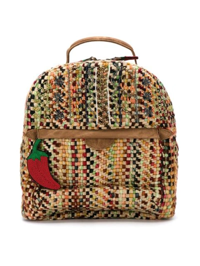 Shop Isla Embroidered Tweed Backpack - Neutrals