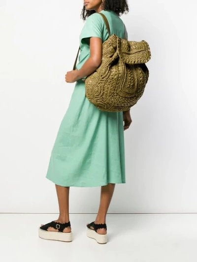 Shop Alberta Ferretti Oversized Woven Backpack - Green