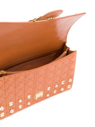 Shop Pinko Studded Shoulder Bag - Brown