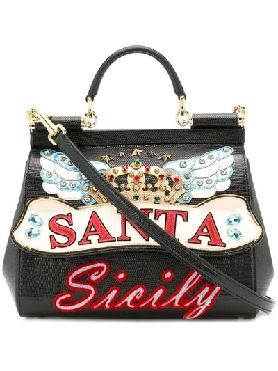 Shop Dolce & Gabbana Medium Sicily Printed Tote In 80999 Black