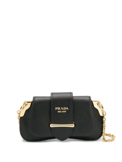 Shop Prada Logo Plaque Shoulder Bag - Black