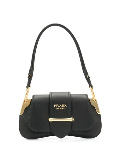 Shop Prada Logo Plaque Shoulder Bag - Black