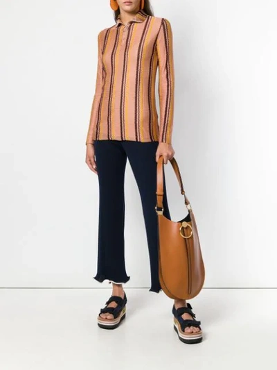 Shop Marni Curved Flat Shoulder Bag In Brown