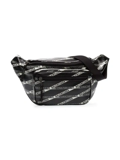 Shop Balenciaga Black Explorer Logo Leather Belt Bag
