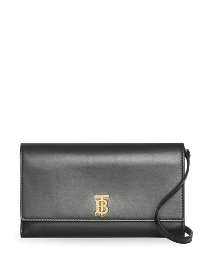 Shop Burberry Monogram Motif Leather Wallet With Detachable Strap In Black