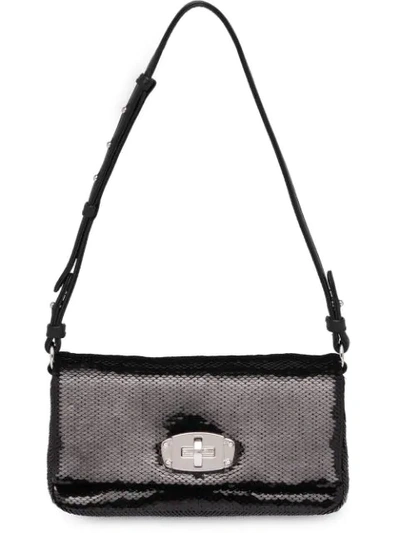 Shop Miu Miu Sequin Embellished Shoulder Bag In Black
