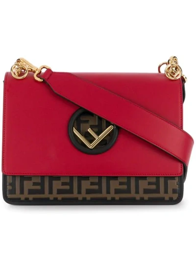 Shop Fendi Kan I F Leather Shoulder Bag In Red