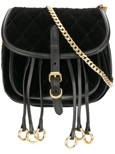 Shop Prada Small Quilted Eyelet Saddle Bag In Black