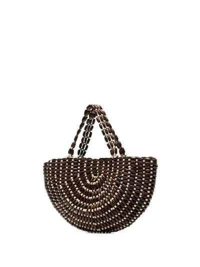 Shop Rixo London Bruna Beaded Tote Bag In Brown