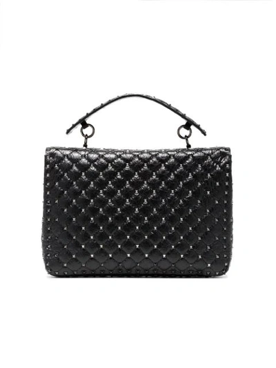 Shop Valentino Black Rockstud Spike Maxi Cracked Leather Tote