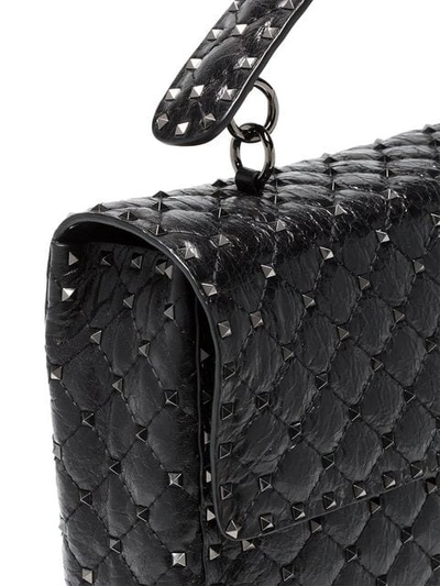 Shop Valentino Black Rockstud Spike Maxi Cracked Leather Tote