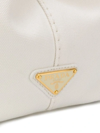 Shop Prada White Logo Medium Canvas Tote Bag