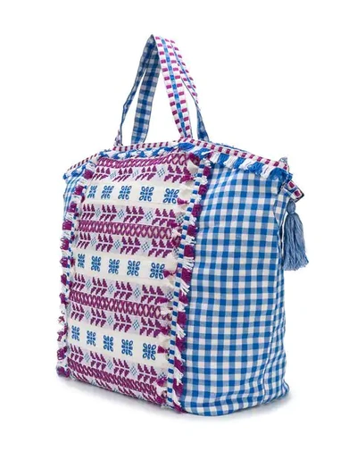 Shop Dodo Bar Or Oversized Embroidered Check Tote - Blue