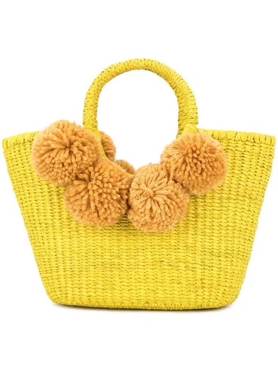 Shop Sensi Studio Pompoms Tote Bag In Yellow
