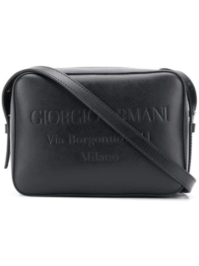 Shop Giorgio Armani Embossed Logo Shoulder Bag In Black