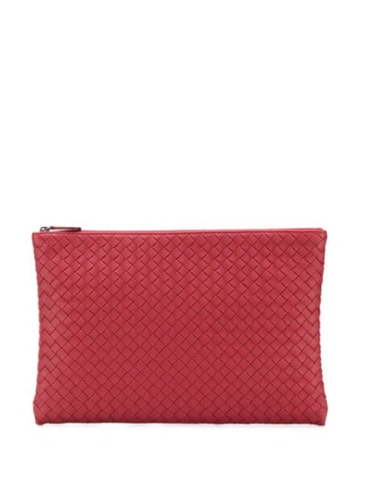 Shop Bottega Veneta Woven Pouch In 6453 Red