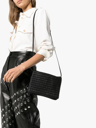 Shop Bottega Veneta Intrecciato Crossbody Bag In Black