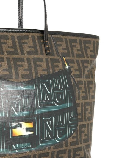 Pre-owned Fendi Mamma Baguette Print Zucca Pattern Shoulder Tote Bag In Brown