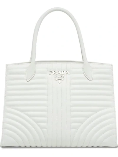 Shop Prada Diagramme Tote Bag In White