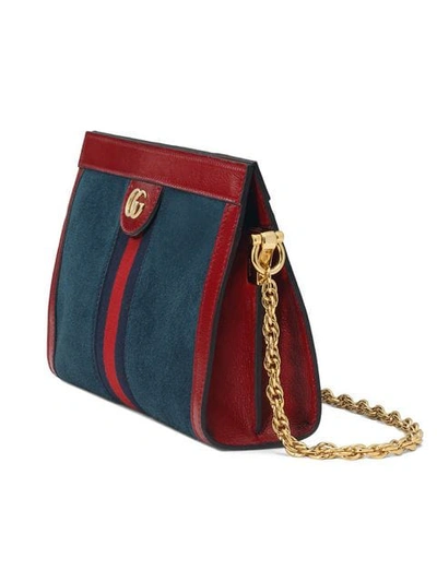 Shop Gucci Red And Navy Ophidia Small Suede And Leather Shoulder Bag In Blue